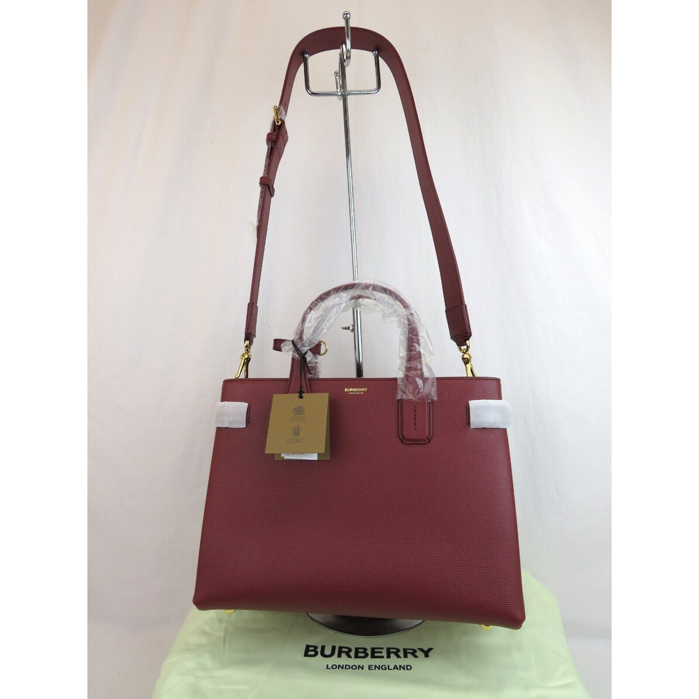$1790 BURBERRY BANNER BURGUNDY LEATHER CHECK CANVAS SHOULDER MEDIUM TOTE BAG - Picture 3 of 15